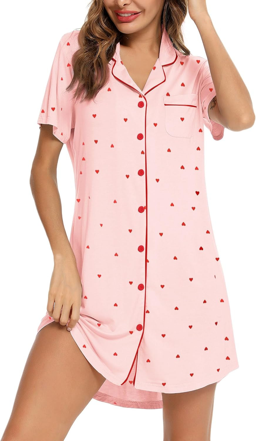 Nightgown for Women Sleep Shirt Short Long Sleeve Sleepwear Boyfriend Nightshirt Button down Pajama Dress S-XXL