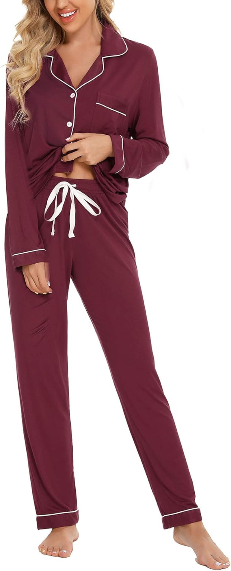 Pajamas Set for Women Long Sleeve Sleepwear Soft Button down Shirt with Long Pants Pj Lounge Sets S-XXL