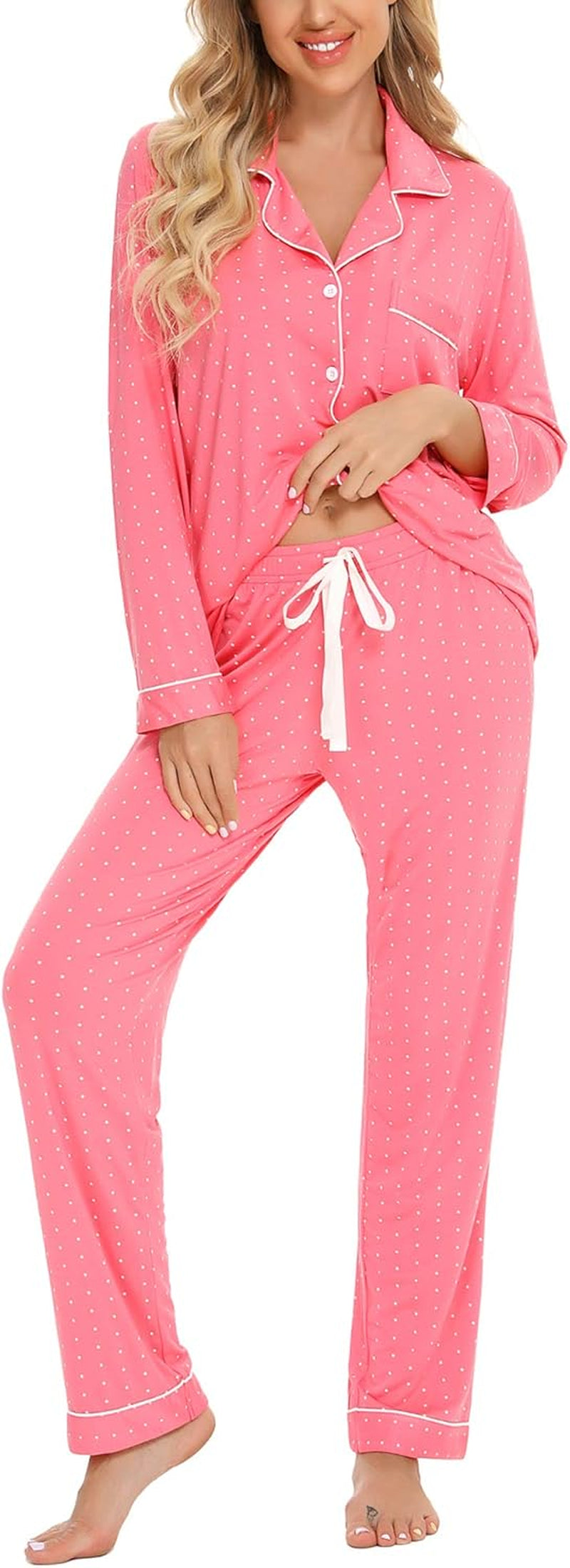 Pajamas Set for Women Long Sleeve Sleepwear Soft Button down Shirt with Long Pants Pj Lounge Sets S-XXL
