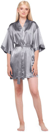 Classic Gray Satin Kimono Short Robe