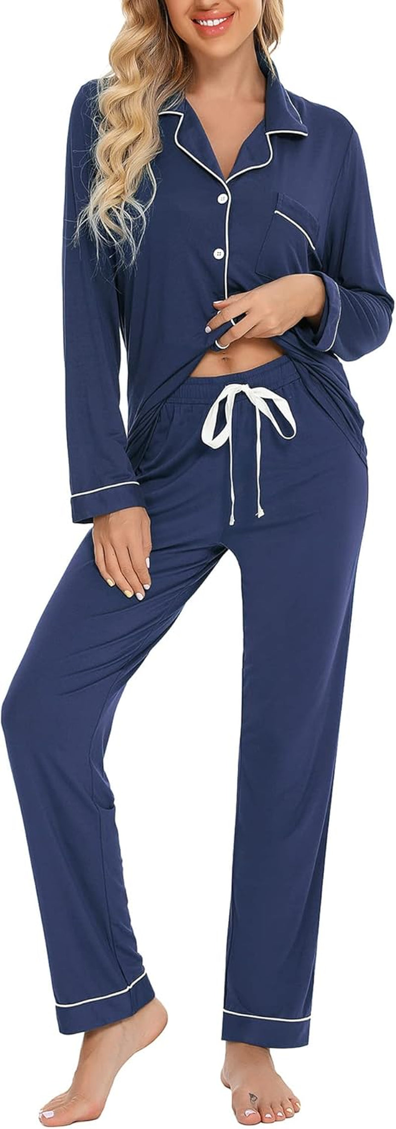 Pajamas Set for Women Long Sleeve Sleepwear Soft Button down Shirt with Long Pants Pj Lounge Sets S-XXL