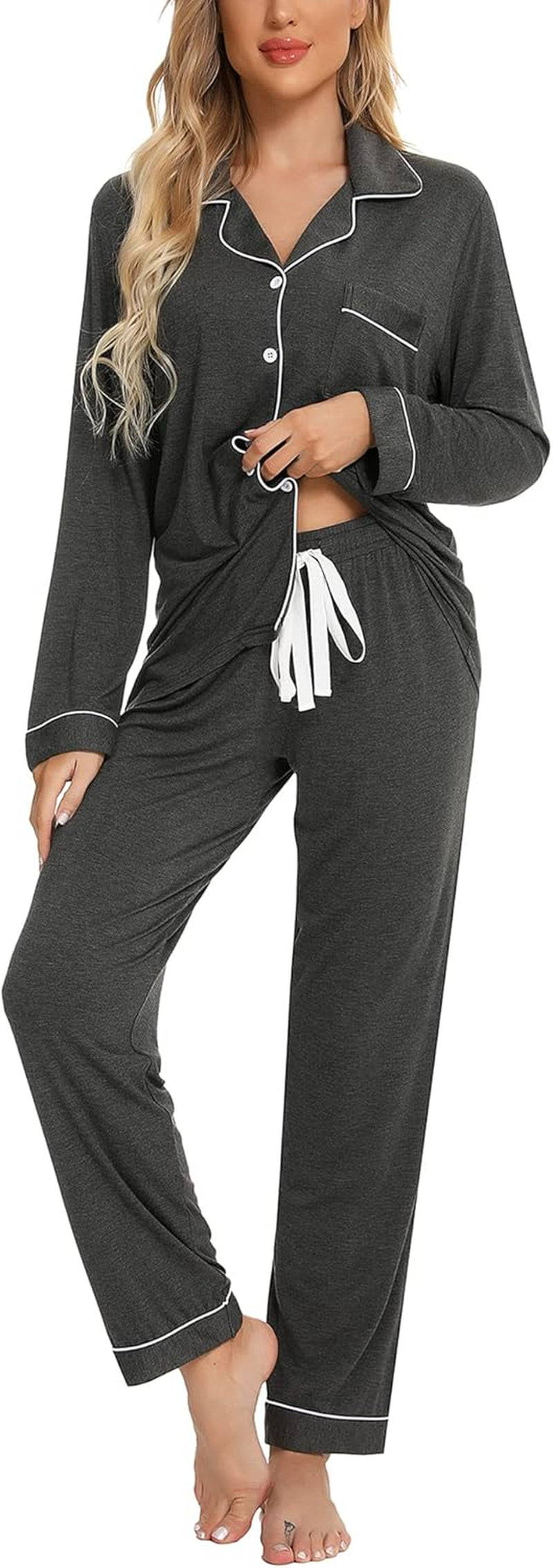 Pajamas Set for Women Long Sleeve Sleepwear Soft Button down Shirt with Long Pants Pj Lounge Sets S-XXL