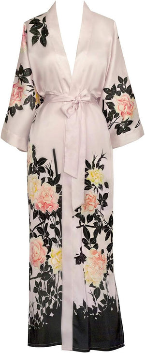 Women'S Charmeuse Kimono Robe Long - Watercolor Floral