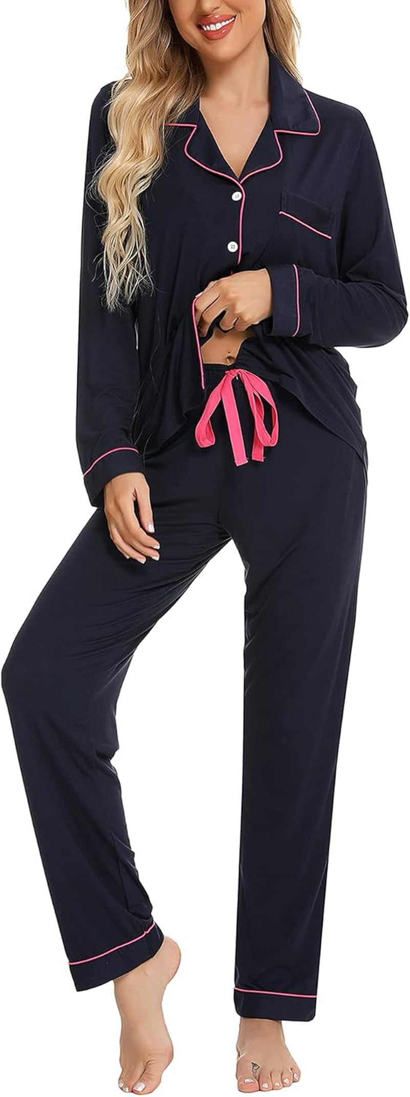 Pajamas Set for Women Long Sleeve Sleepwear Soft Button down Shirt with Long Pants Pj Lounge Sets S-XXL