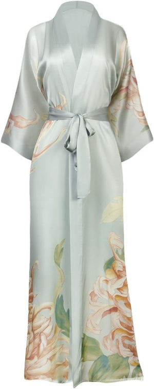 Women'S Silk Kimono Robe Long - Floral Print