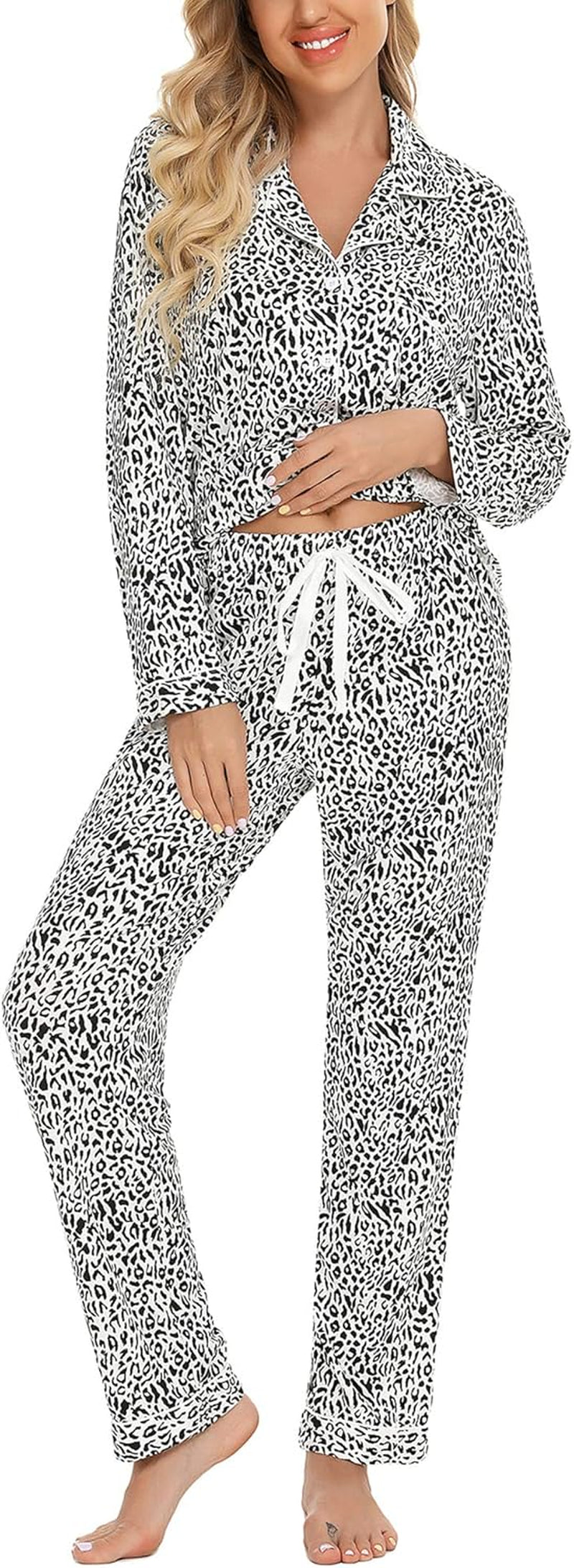 Pajamas Set for Women Long Sleeve Sleepwear Soft Button down Shirt with Long Pants Pj Lounge Sets S-XXL