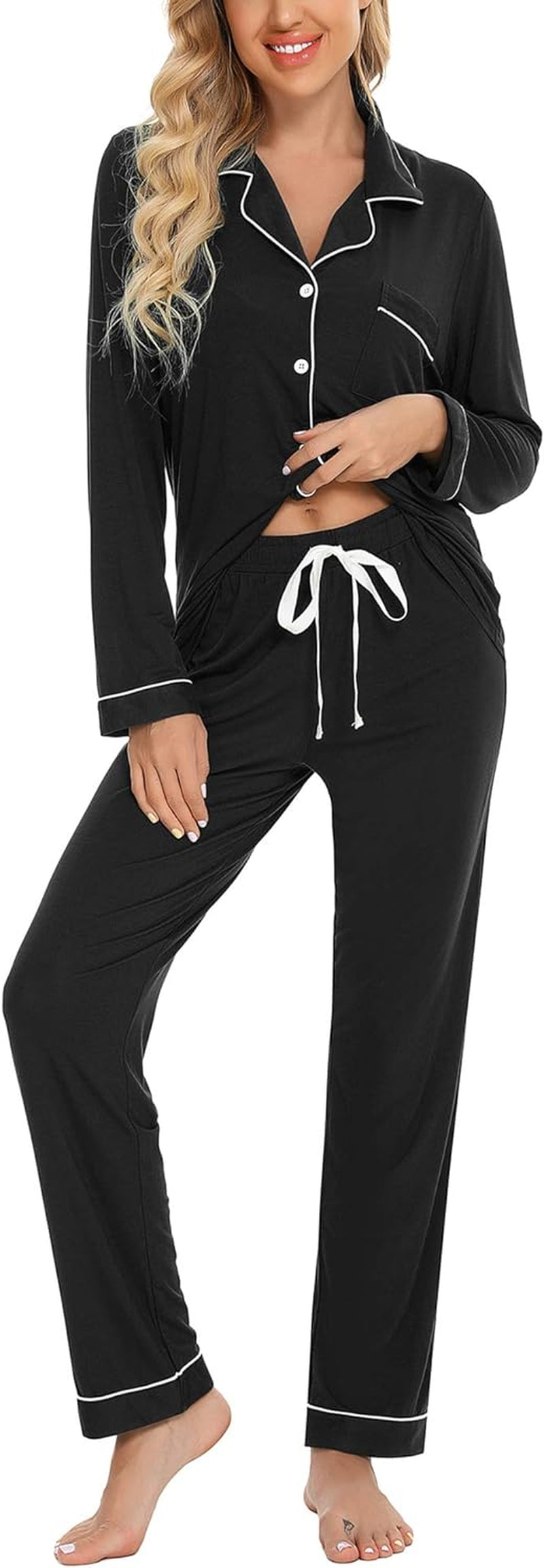 Pajamas Set for Women Long Sleeve Sleepwear Soft Button down Shirt with Long Pants Pj Lounge Sets S-XXL