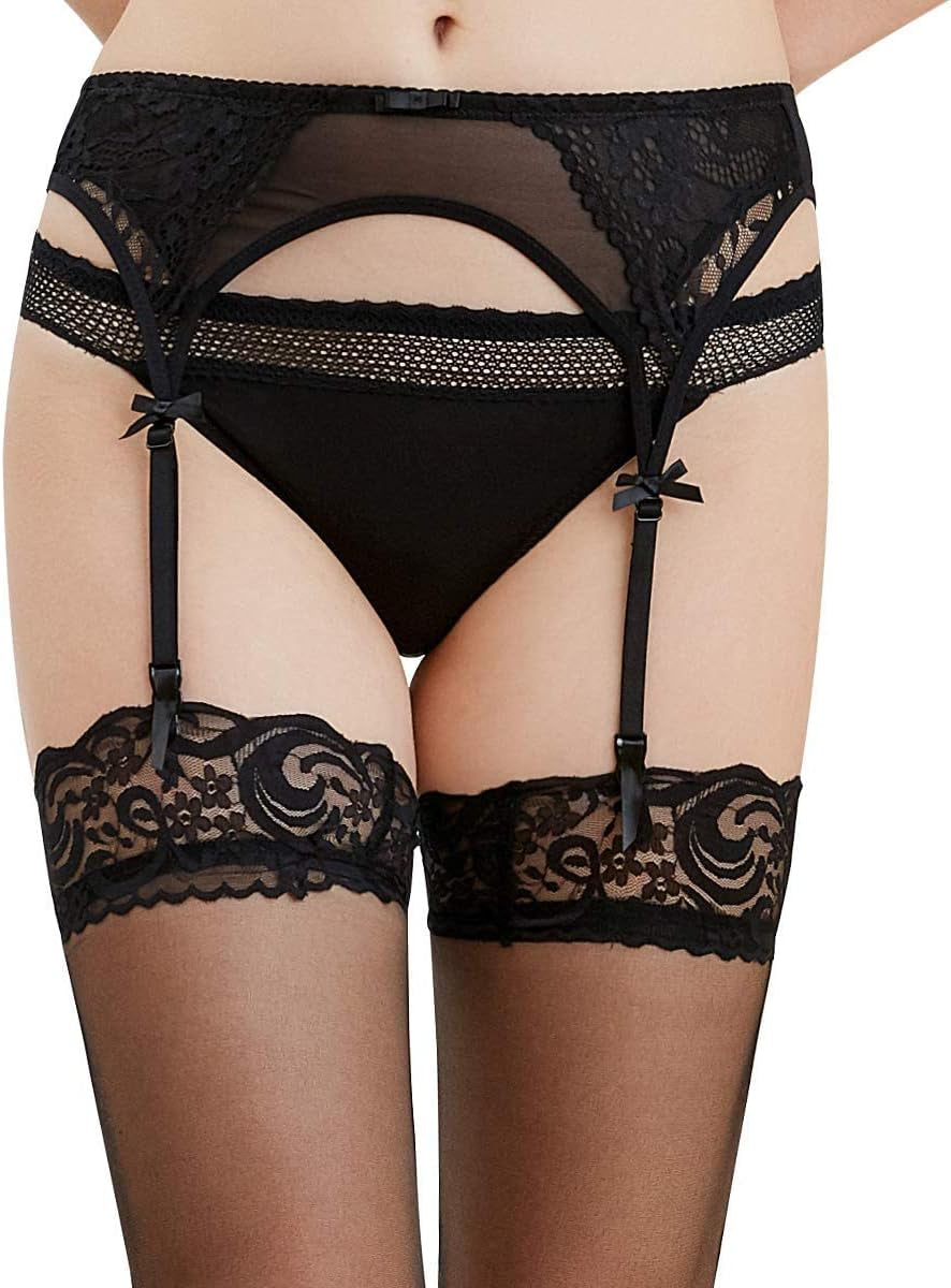 Women Lace Garter Belt Suspender Belts for Thigh High Stockings Skin Friendly Garter Black