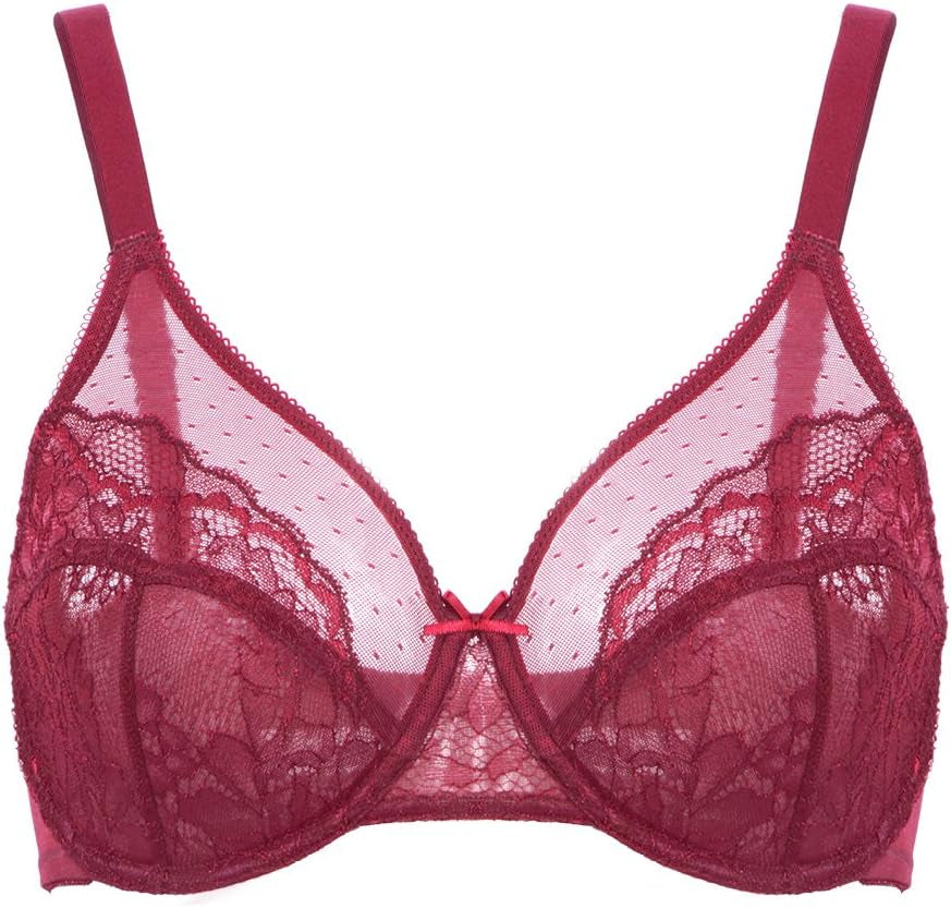 Minimizer Bras for Women Full Coverage Underwire Bras plus Size,Lifting Lace Bra Tibetan Red