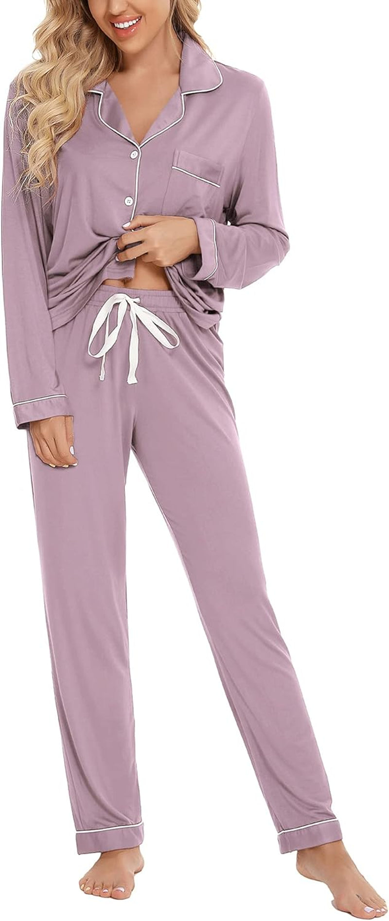 Pajamas Set for Women Long Sleeve Sleepwear Soft Button down Shirt with Long Pants Pj Lounge Sets S-XXL