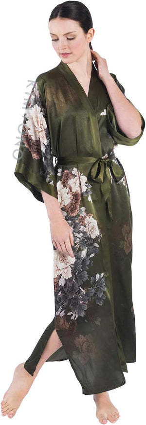 Women'S Silk Kimono Robe Long - Floral Print