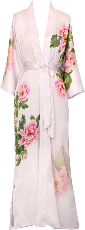 Women'S Charmeuse Kimono Robe Long - Watercolor Floral