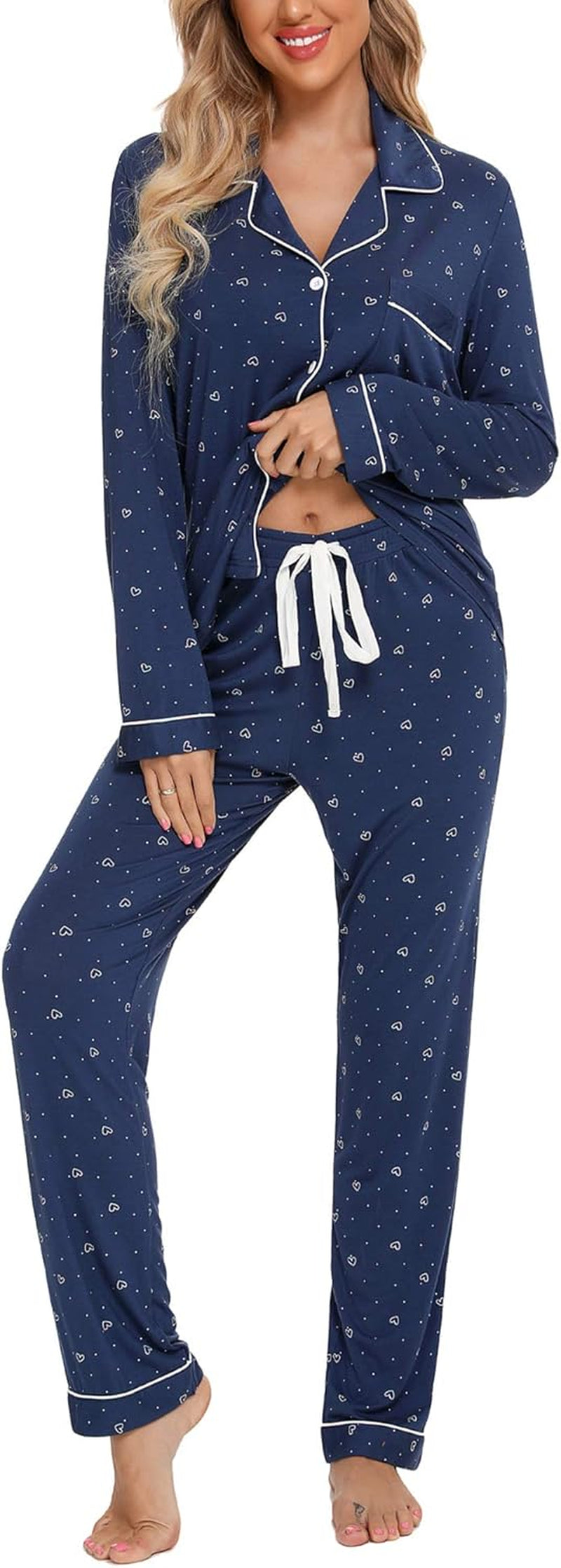 Pajamas Set for Women Long Sleeve Sleepwear Soft Button down Shirt with Long Pants Pj Lounge Sets S-XXL