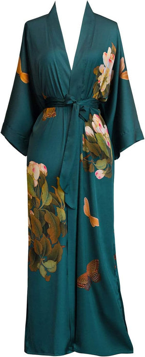 Women'S Charmeuse Kimono Robe Long - Watercolor Floral