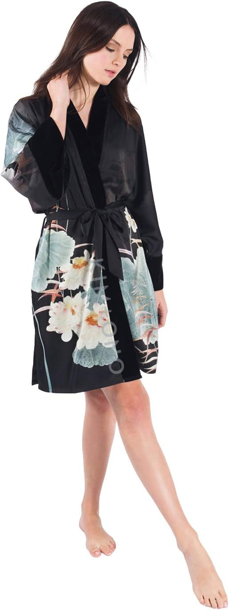 Women'S Kimono Wrap Short - Watercolor Floral
