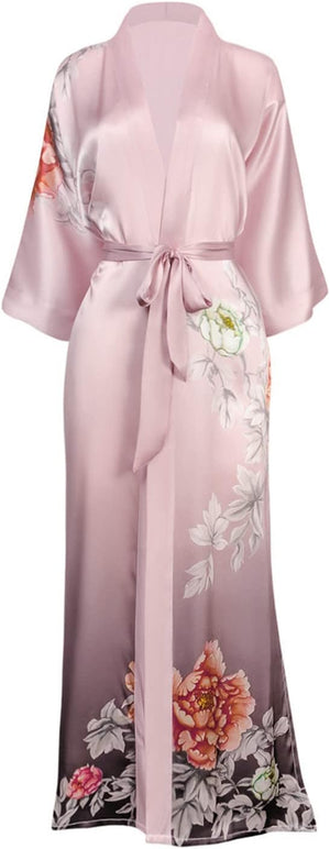 Women'S Silk Kimono Robe Long - Floral Print