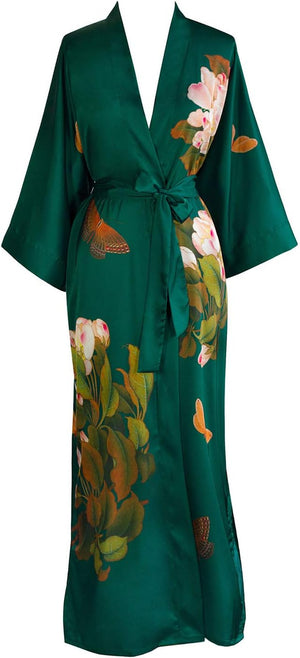 Women'S Charmeuse Kimono Robe Long - Watercolor Floral