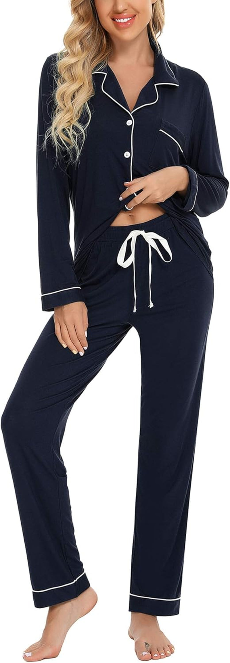 Pajamas Set for Women Long Sleeve Sleepwear Soft Button down Shirt with Long Pants Pj Lounge Sets S-XXL