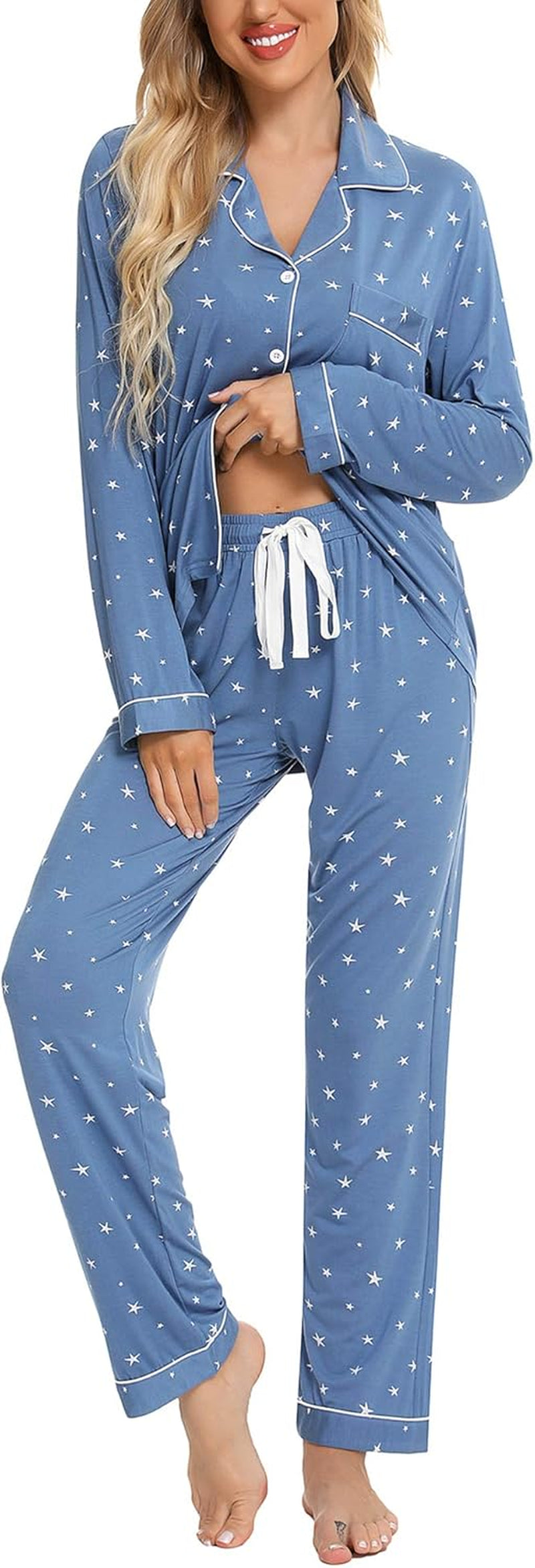 Pajamas Set for Women Long Sleeve Sleepwear Soft Button down Shirt with Long Pants Pj Lounge Sets S-XXL