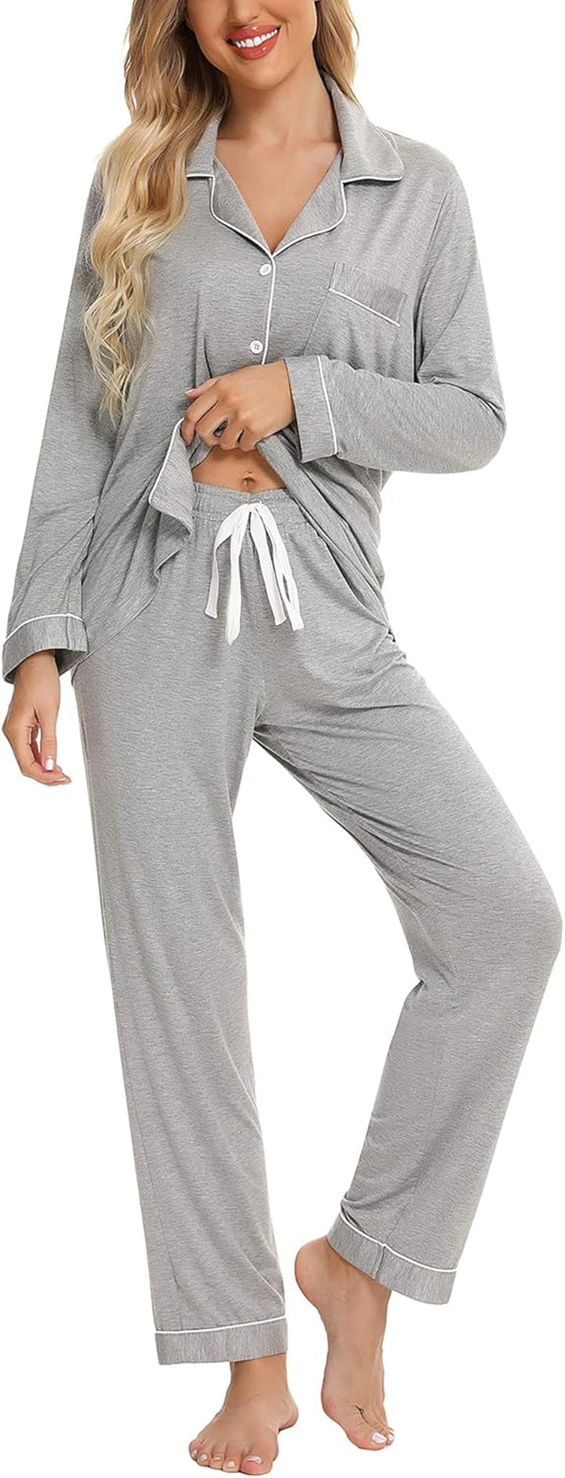 Pajamas Set for Women Long Sleeve Sleepwear Soft Button down Shirt with Long Pants Pj Lounge Sets S-XXL