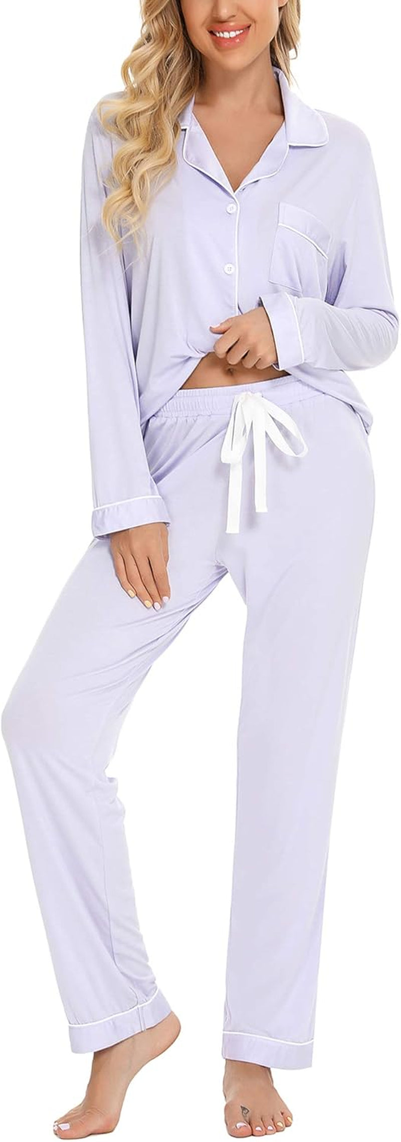Pajamas Set for Women Long Sleeve Sleepwear Soft Button down Shirt with Long Pants Pj Lounge Sets S-XXL