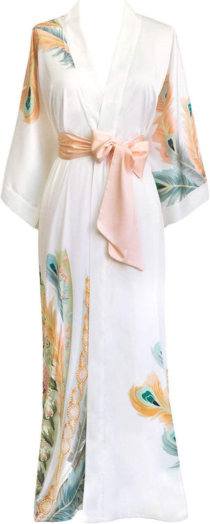 Women'S Charmeuse Kimono Robe Long - Watercolor Floral
