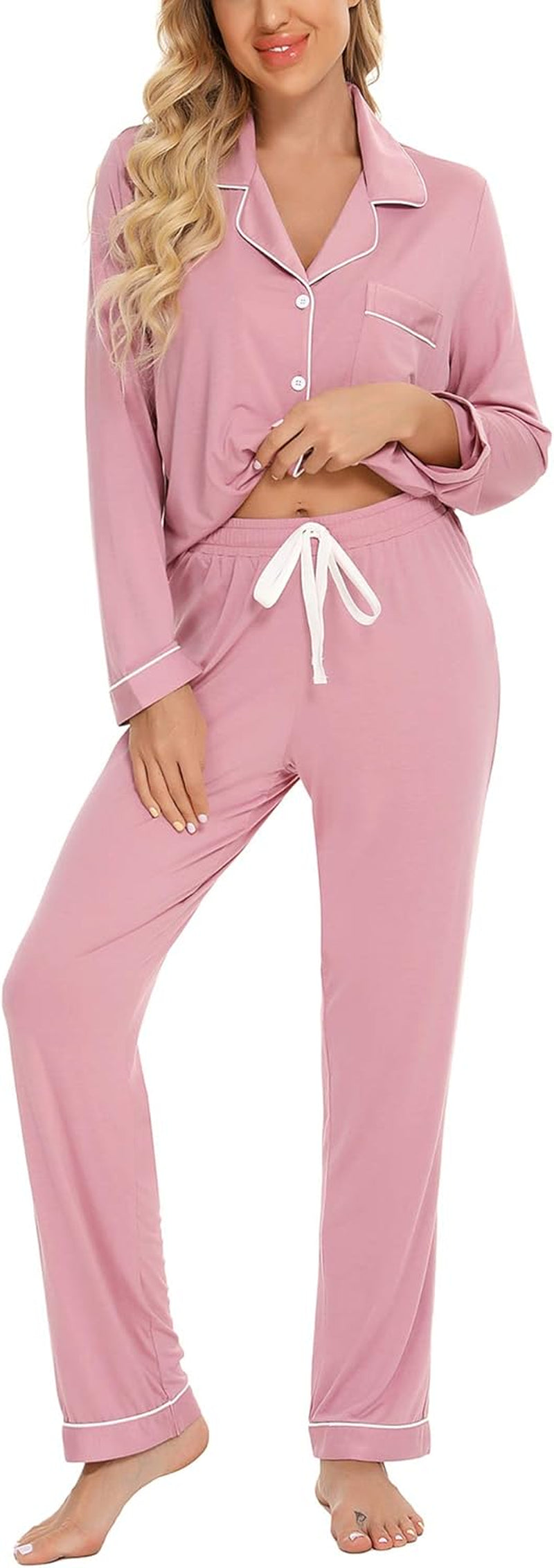Pajamas Set for Women Long Sleeve Sleepwear Soft Button down Shirt with Long Pants Pj Lounge Sets S-XXL