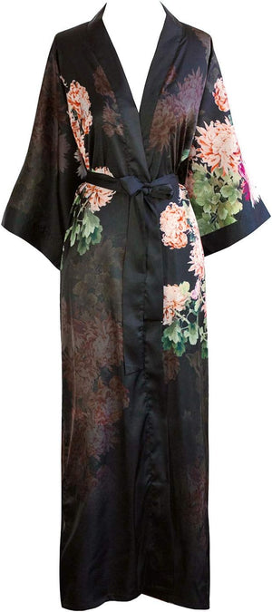 Women'S Charmeuse Kimono Robe Long - Watercolor Floral