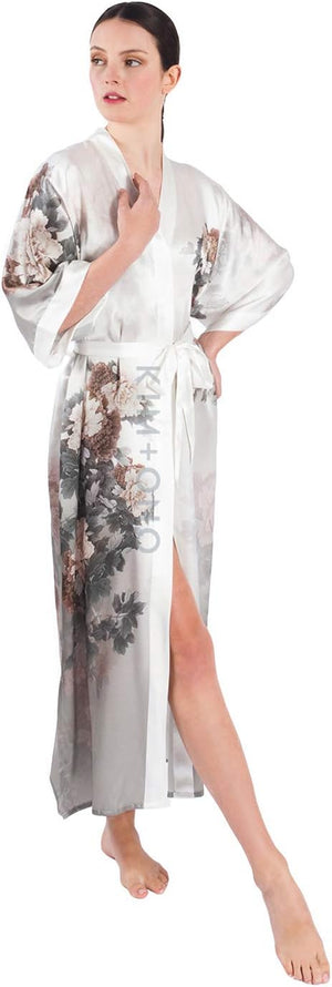 Women'S Silk Kimono Robe Long - Floral Print