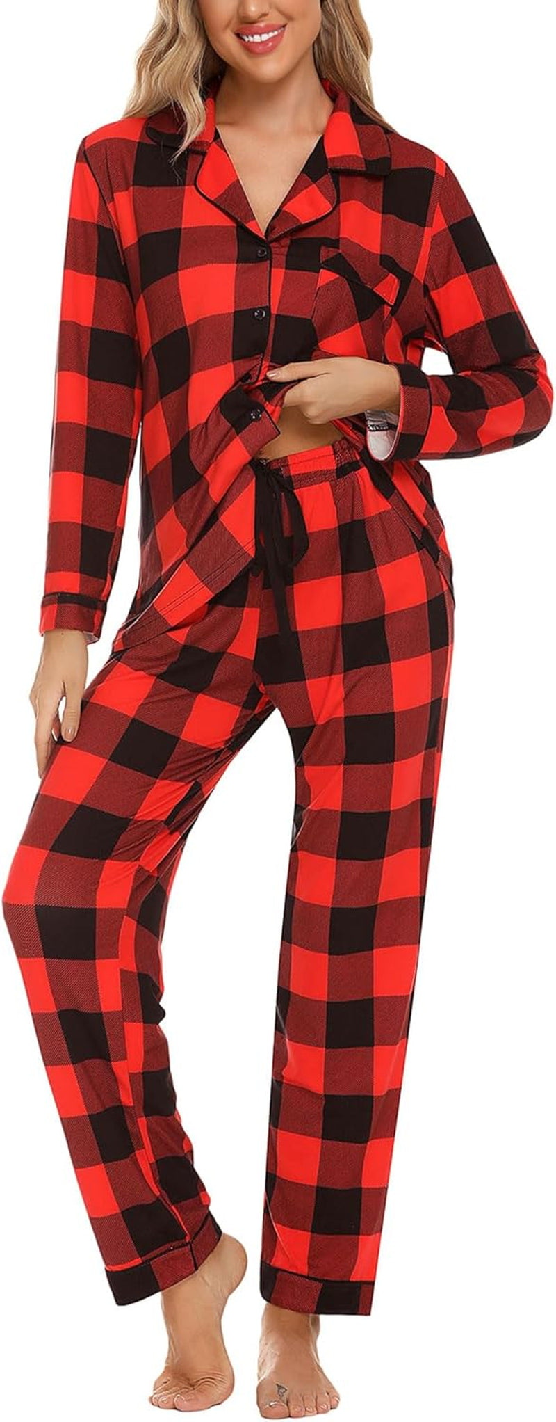Pajamas Set for Women Long Sleeve Sleepwear Soft Button down Shirt with Long Pants Pj Lounge Sets S-XXL