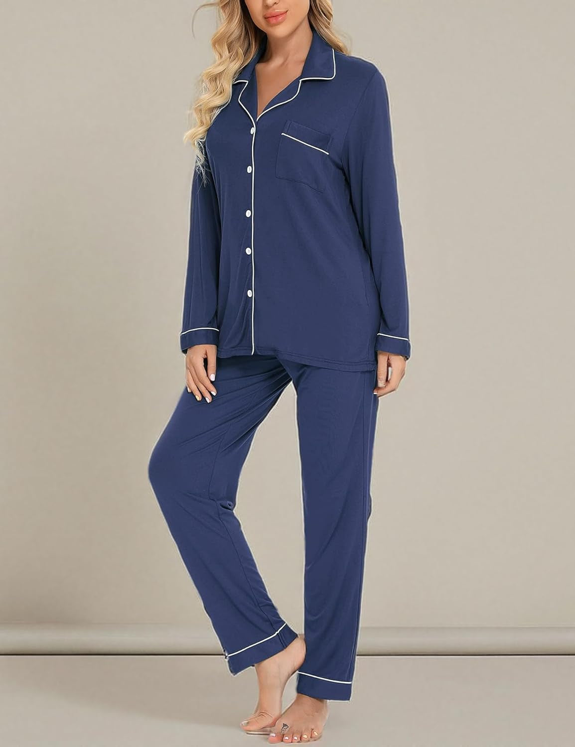 Pajamas Set for Women Long Sleeve Sleepwear Soft Button down Shirt with Long Pants Pj Lounge Sets S-XXL