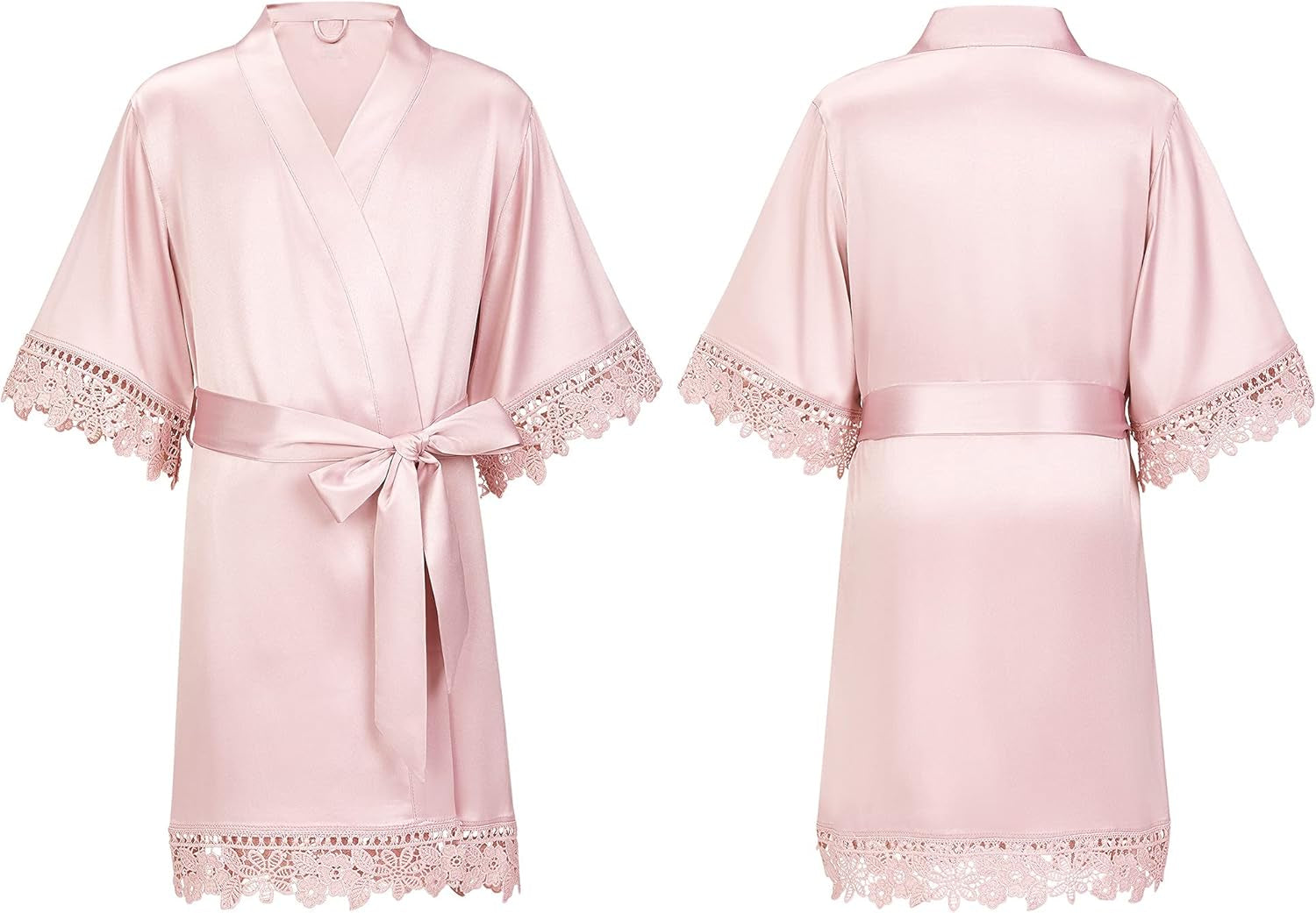 Flower Girl Satin Kimono Robes Kids Silky Bathrobes Sleepwear for Spa Birthday Party Wedding, Blush M